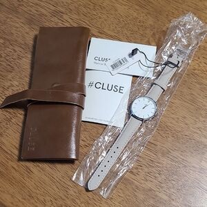 Cluse Minuit Silver & White with Grey Band